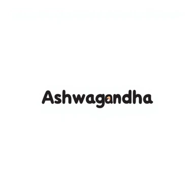 The word "Ashwagandha" hand-drawn in a simple style with minimal colors. The text should be clean and readable with just a few essential color accents. sticker