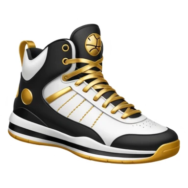 a basketball shoe with gold laces sticker