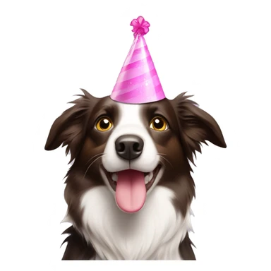 Border collie wearing pink birthday hat sticker