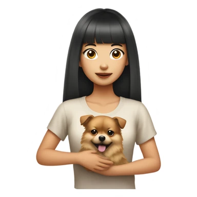 Asian girl with bangs holding pomeranian sticker