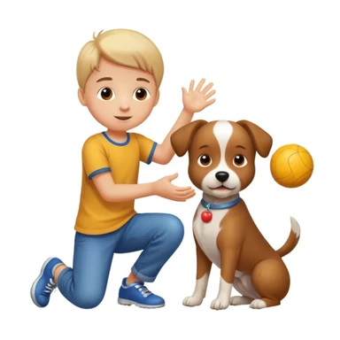 kid and dog playing with ball sticker