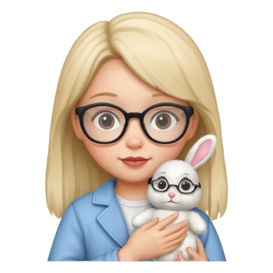 Girl kid with glasses → holding a toy rabbit sticker