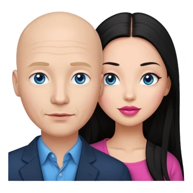 Bald white man blue eyes in love with Filipina woman with long hair and dark brown eyes and pink lips sticker