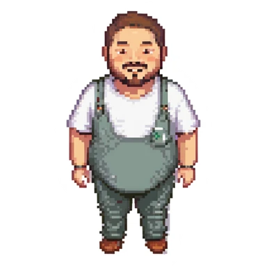 chubby Lebanese man with a goatee and short hair, smiling, pixel art style sticker