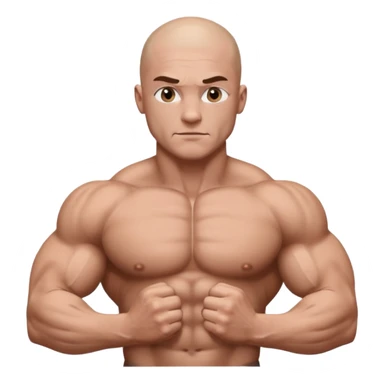 White skin, Shirtless, a lot of brown hair on the chest, Bodybuilder, big biceps and shoulders. Bald head sticker