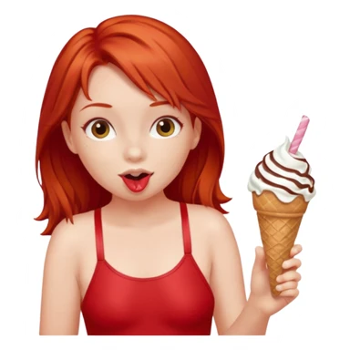 girl kid red haired swimsuit, eating ice cream, sun sticker