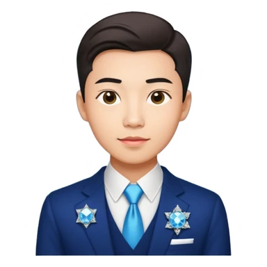 a male asian that have the qualities of rationality, smart career move with diamond and luxsury items , a Hong Kong University emblem, romantic non-involvement facial expression, and cosmopolitanism sticker