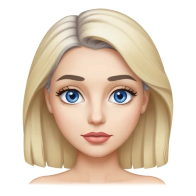 A blonde grey highlights Megan fox with blue grey eyes and nude lipstick on and bushy eyebrows sticker