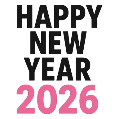 Happy New Year 2026 year black and pink text, remove background sticker