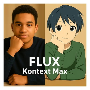 same similar image but chnage the text to "Flux Kontext Max", change people and pose too sticker