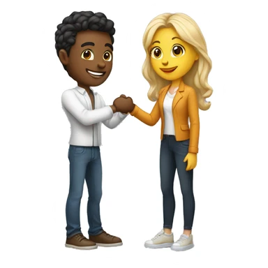 an adult restaurant owner and a young blogger shaking hands, both with fair skin, in great detail sticker