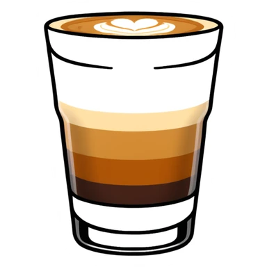 Small 4.5 ounce Gibraltar glass with cortado espresso drink, smooth gradient from light brown on top to darker at bottom, no white froth, just smooth milk and espresso integration sticker