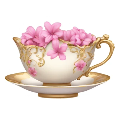 princess tea cup with pink flowers and gold details  sticker