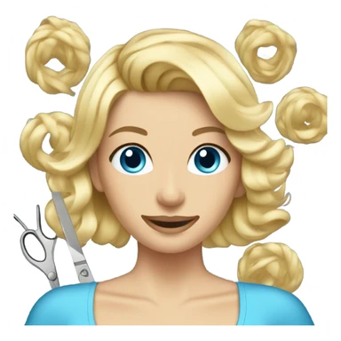 Blonde beautician cutting hair with blue eyes sticker