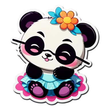  Cute female Panda wearing a tutu and glasses with a flower above 1 ear sleeping  sticker
