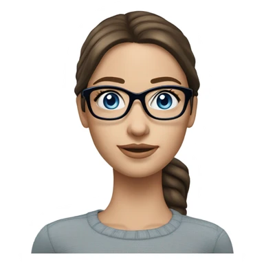 Realistic pale elegant classy model, straight shoulder length brunette, glasses and blue eyes  sticker