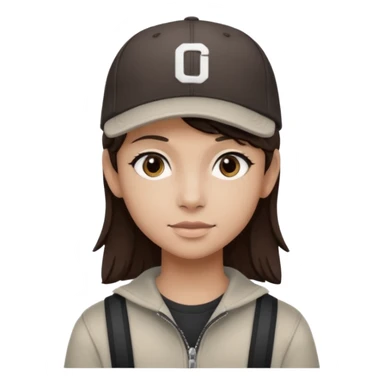 adolescente con gorra, pelo castaño oscuro con rayso de color mono sticker