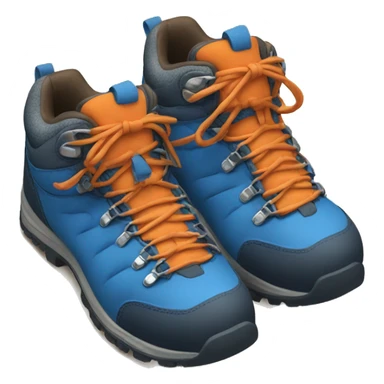 hiking shoes one orange and the other one blue sticker
