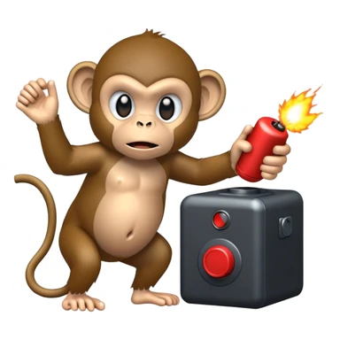 Monkey threatening to push the button on a bomb detonator sticker