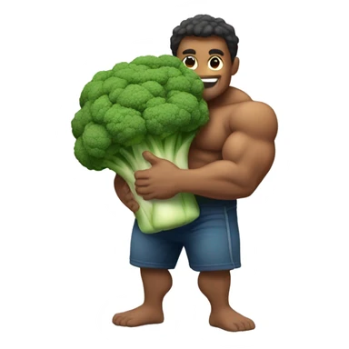 muscular man hugging large Brocolli  sticker
