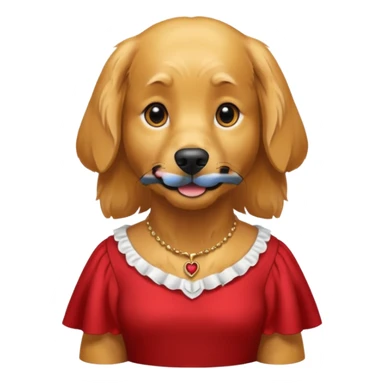 Golden retriever with a bit of a red fur,wearing a dress sticker