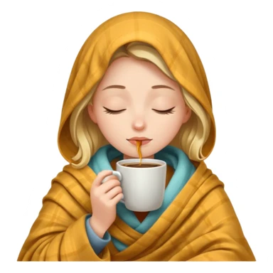 girl inside a blanket sipping coffee eyes closed sticker
