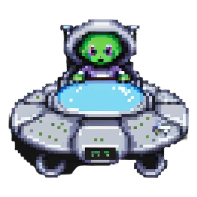 alien driving a UFO spacecraft sticker