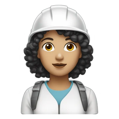 a constructor woman with curly black hair and white helmet sticker