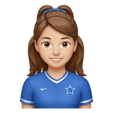 brown hair blue cheerleading shirt no bangs with a low pony tail smiling sticker