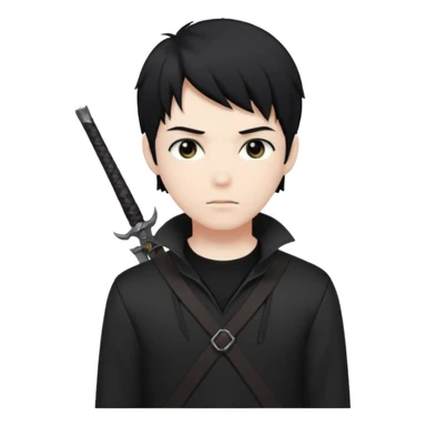 White male, black anime hair, black hunter eyes, black shirt sticker