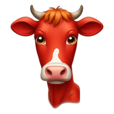 completely red, super sad cow sticker