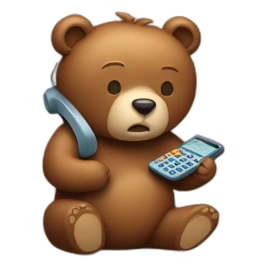 the bear is tired of pressing the phone sticker