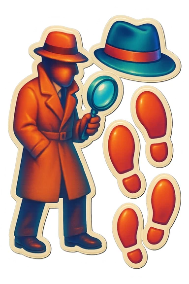poster inspired by the reference photo, retro stickers style, no text, classic detective vibe sticker