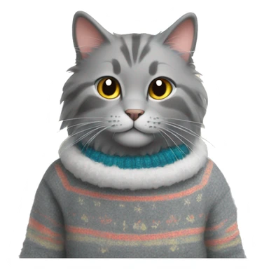 a gray fluffy cat in a New Year's sweater sticker