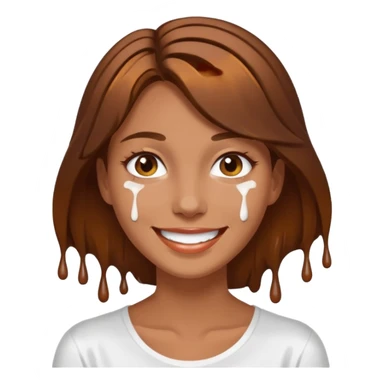 Brown Hair Woman , white paint , drip, face, hot sticker