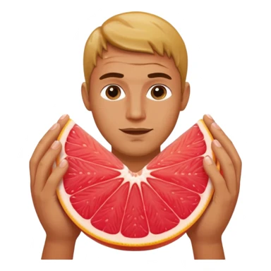 a wet man with his middle and ring finger in a wet juicy grapefruit sticker