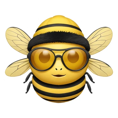 a plushie wasp in sunglasses and a yellow hat sticker