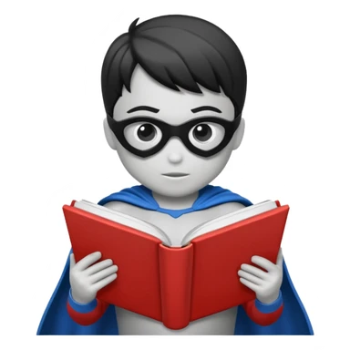 Superhero kid reading a book lineart black and white, wall art  sticker