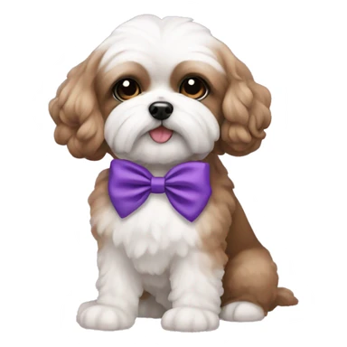 Brown Shichon with purple hair bow sticker