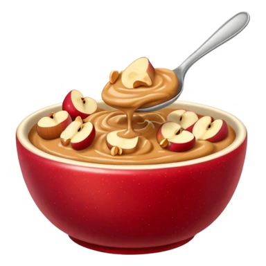 bowl with apple chunks with peanut butter sticker