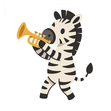 flat toon style zebra playing trumpet sticker