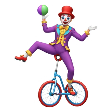 Acrobatic clown balancing on a unicycle while juggling sticker