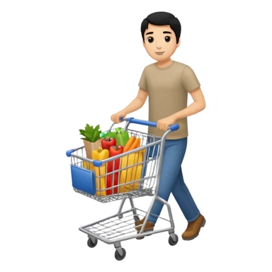 man-with-a-shopping-cart-full-body black hair sticker