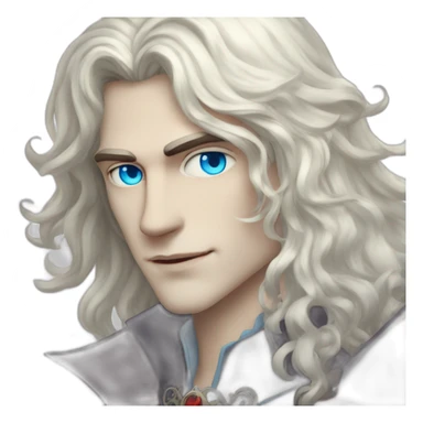 pale handsome flirty vampire prince with long wavy white hair and light blue eyes sticker