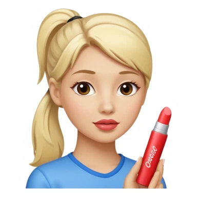 blonde woman with ponytail woman using chapsitck sticker