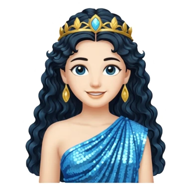 Minerva, Goddess from Wisdom Roman Deities with long black wavy hair, light blue sequin toga sticker