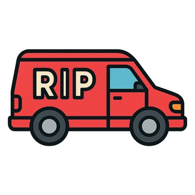 big red van with clear and bold 'RiP' logo sticker