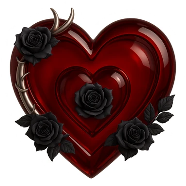 Change the heart to deep red glass, keep the silver crescent moon accent and black rose details, mysterious and opulent style. The original style is 3D emoji style but it does not support editing, so use a general style editor to achieve a 3D emoji look with no background. sticker