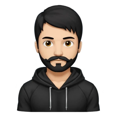 Man, hispanic skin, black hair, black beard, black mustache black eyes black t hoodie, small nose, long emo hair, muscular  sticker