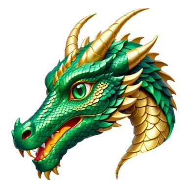 Cinematic Noble Dragon Portrait Emoji, Poised and majestic, with a sinuous, elongated body covered in intricately detailed, shimmering scales in hues of emerald and gold, and piercing, fiery eyes that reflect ancient wisdom; rendered with lifelike texture and natural highlights, high shine, intelligent and formidable, styled with an aura of mythic power, focused and attentive, soft glowing outline, capturing the essence of a legendary dragon that appears ready to soar out of the screen with timeless authority! sticker